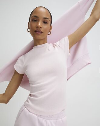 Rosa figursydd ribbad T-shirt