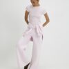 Rosa figursydd ribbad T-shirt