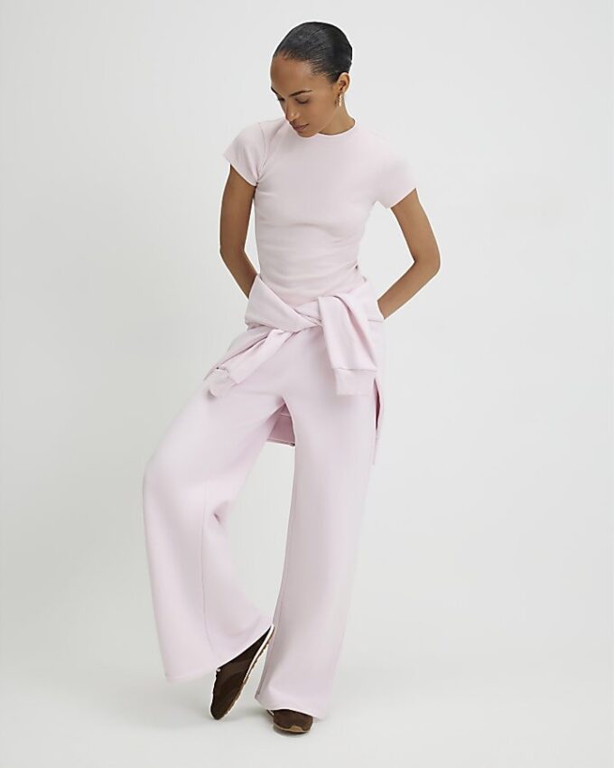 Rosa figursydd ribbad T-shirt