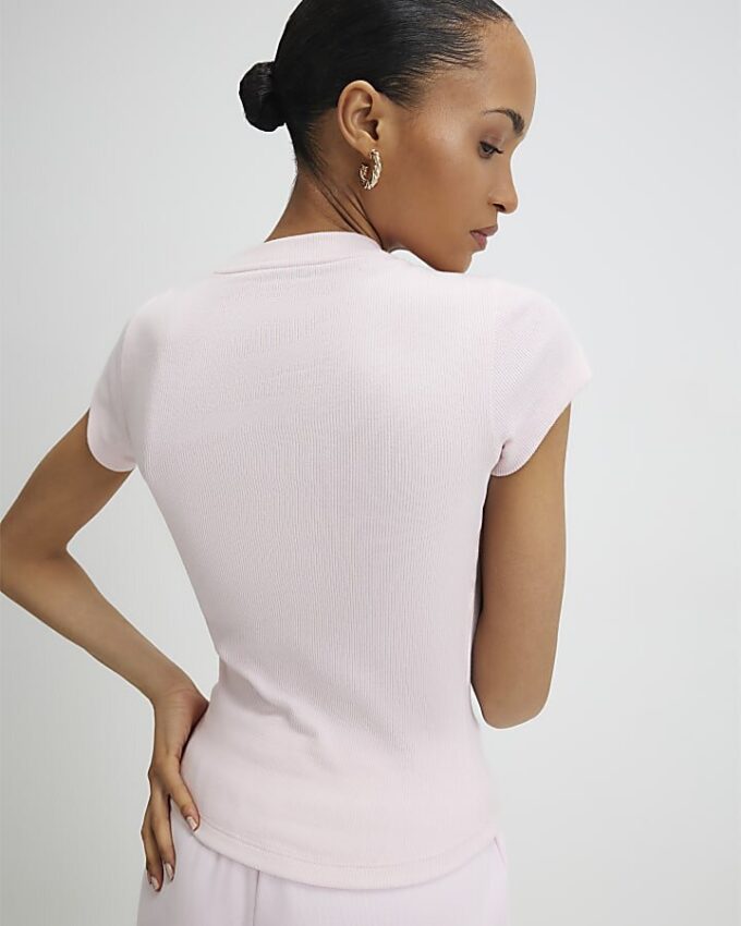 Rosa figursydd ribbad T-shirt