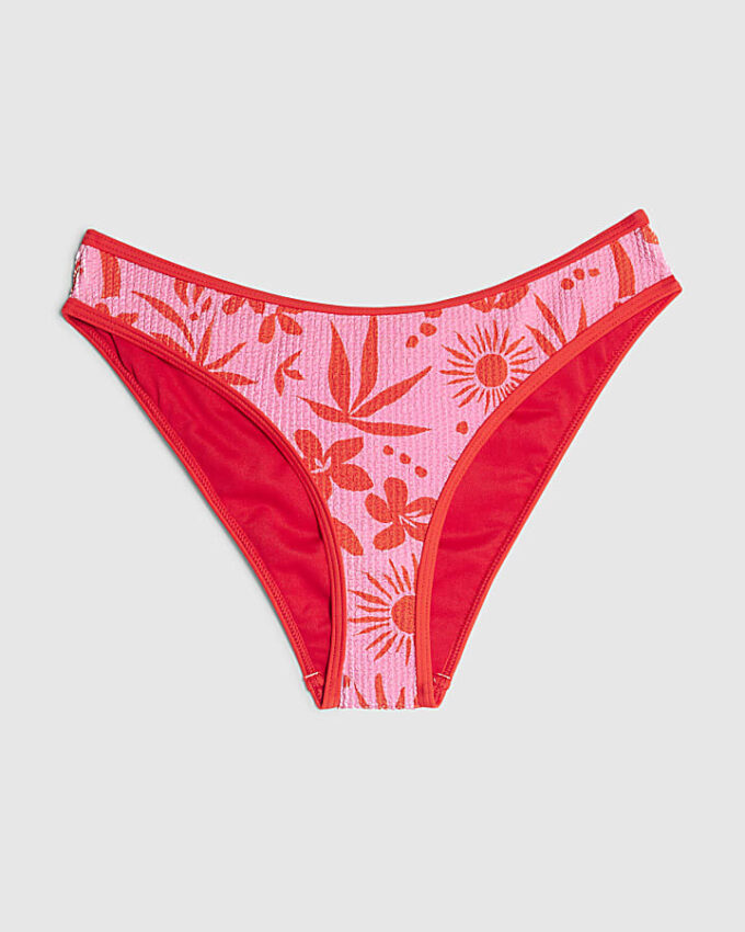 Rosa högmidjade bikinitrosor med blommönster