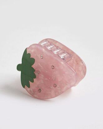 Rosa hårklämma med jordgubbsmotiv för flickor