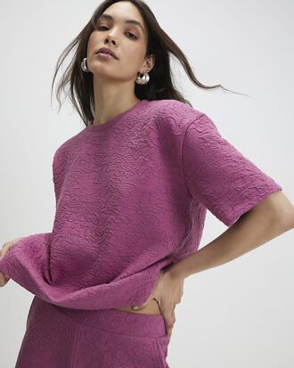 Rosa jacquard-T-shirt