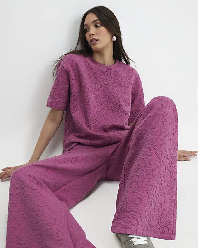 Rosa jacquard-T-shirt