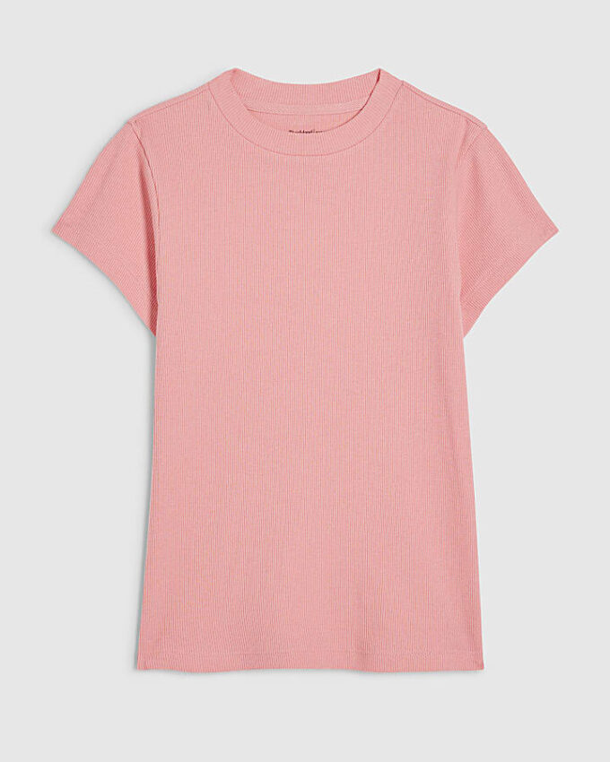Rosa kortärmad ribbad T-shirt