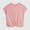 Rosa kortärmad T-shirt med vridet framstycke
