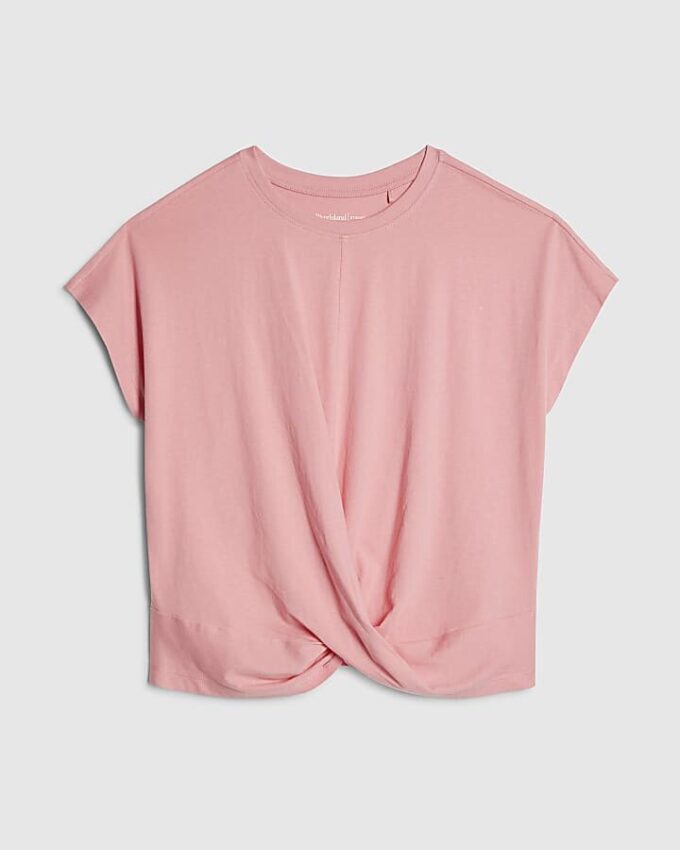 Rosa kortärmad T-shirt med vridet framstycke