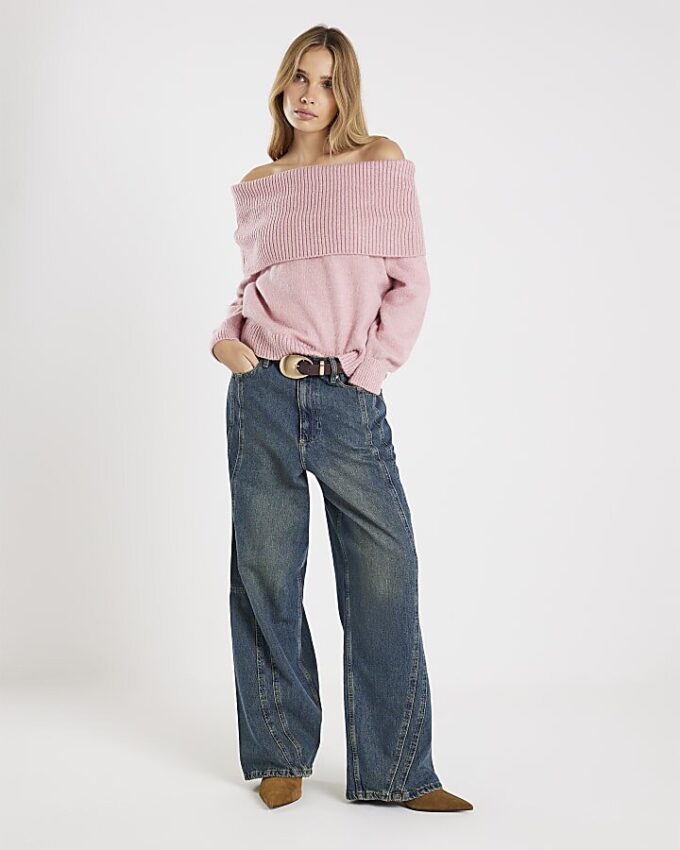Rosa långärmad Bardot-tröja