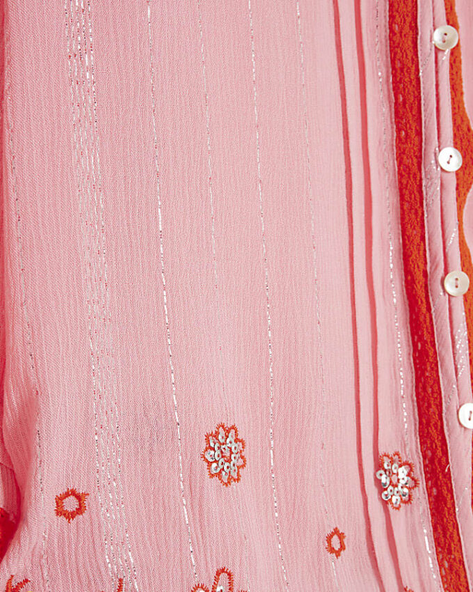 Rosa långärmad broderad strandskjorta