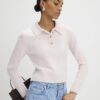 Rosa långärmad fluffig polotröja