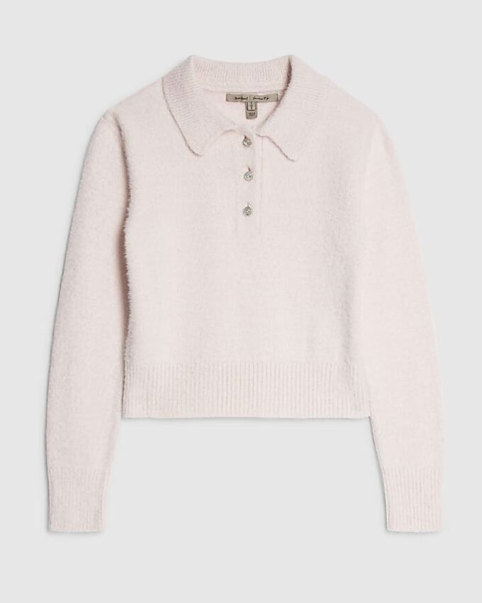 Rosa långärmad fluffig polotröja