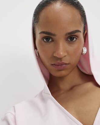 Rosa långärmad hoodie med omlottfront