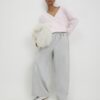 Rosa långärmad hoodie med omlottfront