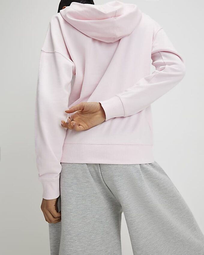Rosa långärmad hoodie med omlottfront