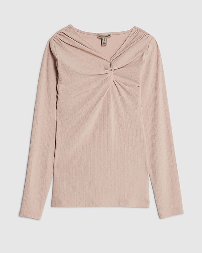 Rosa långärmad topp med vridning fram