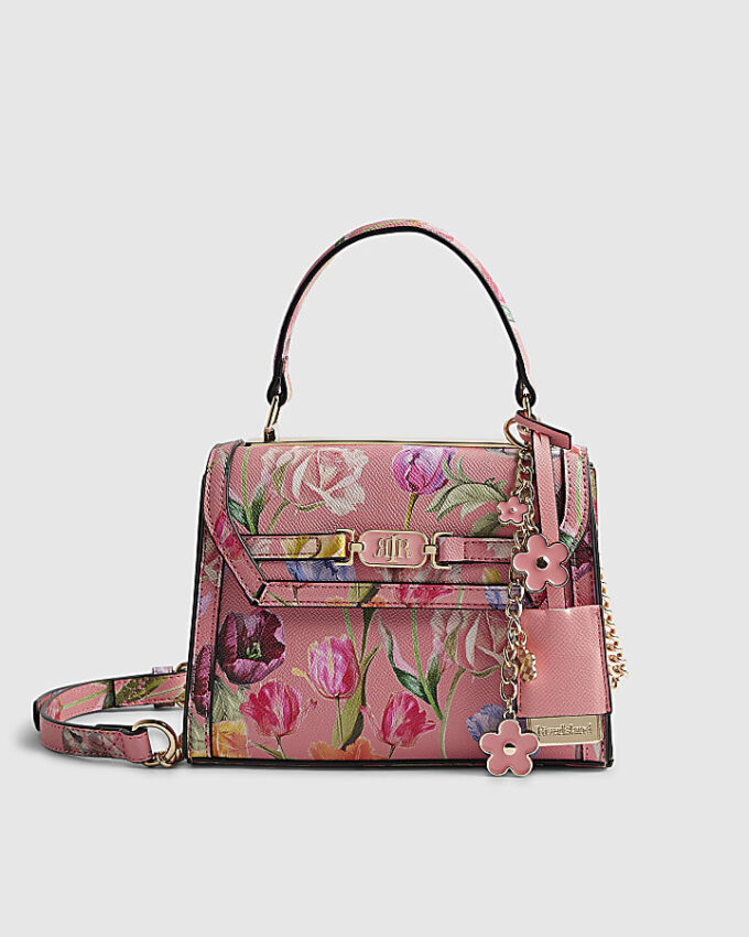 Rosa mini-charmväska med blommönster