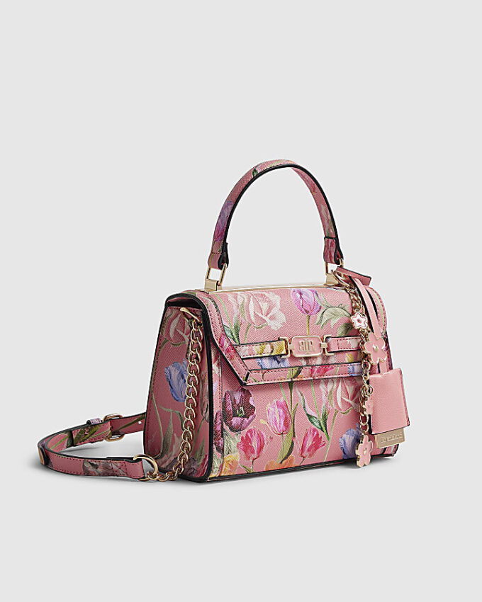 Rosa mini-charmväska med blommönster