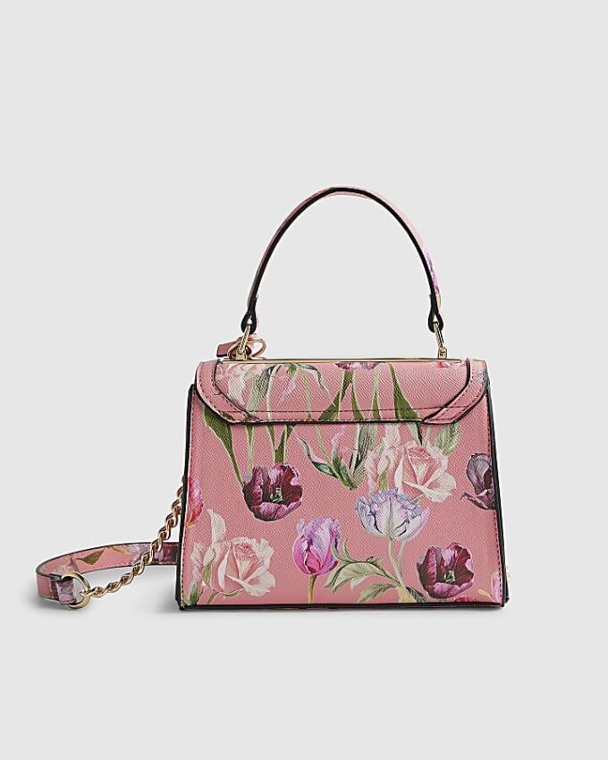 Rosa mini-charmväska med blommönster