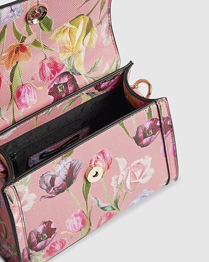 Rosa mini-charmväska med blommönster