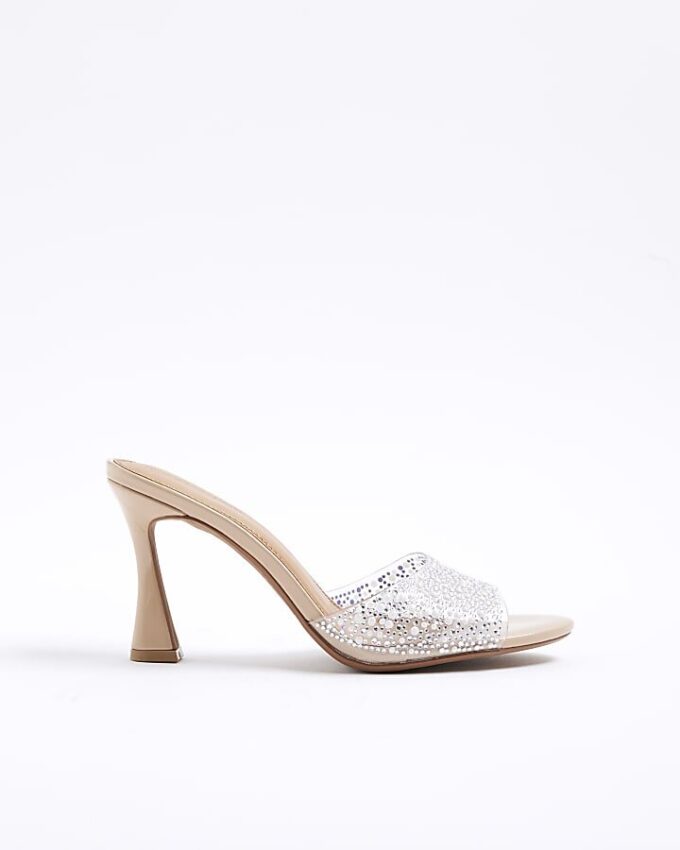 Rosa mule-sandaler med pärlemorsklack