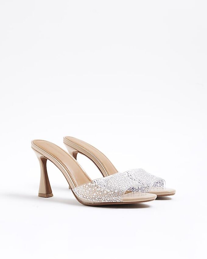 Rosa mule-sandaler med pärlemorsklack