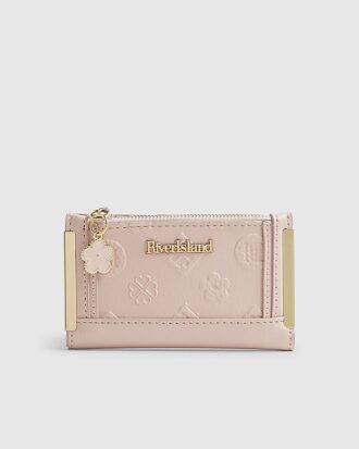 Rosa plånbok med monogram och metallhörn