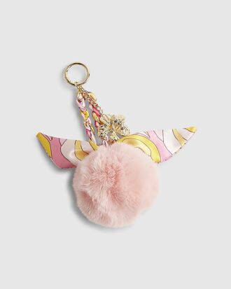 Rosa pom pom-flätad scarfblomma som bag charm
