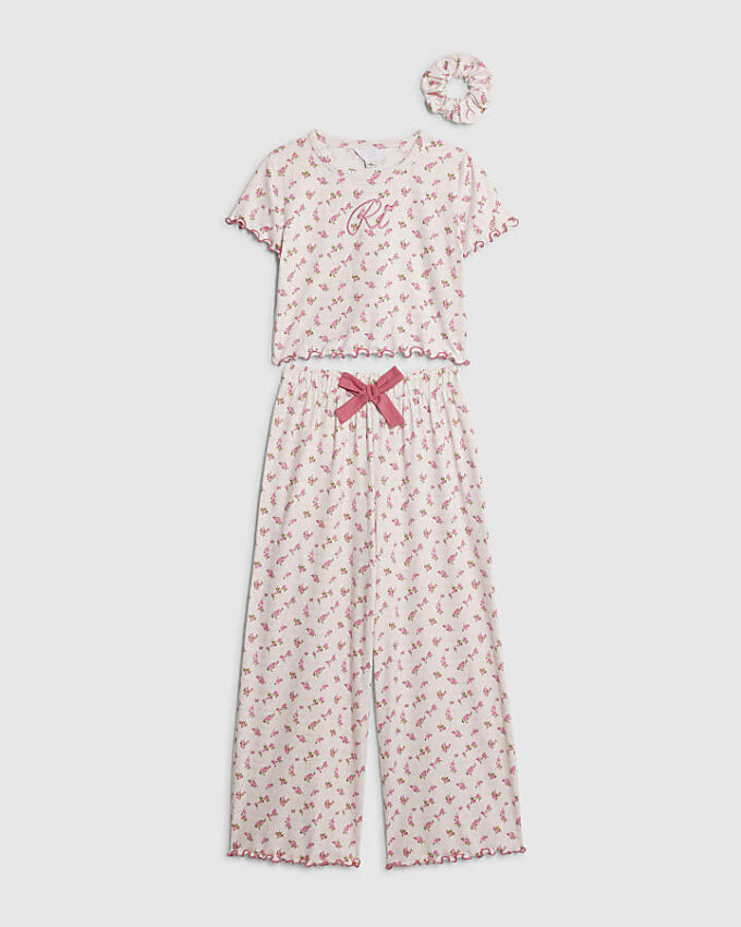Rosa pyjamas med monogram för flickor