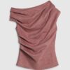 Rosa ärmlös draperad topp i imitationsmocka