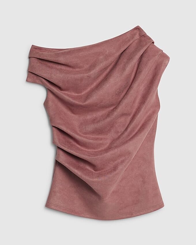 Rosa ärmlös draperad topp i imitationsmocka