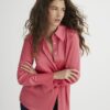 Rosa satinlångärmad slim fit-skjorta