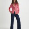 Rosa satinlångärmad slim fit-skjorta
