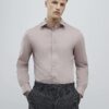 Rosa slim fit-skjorta med långa ärmar