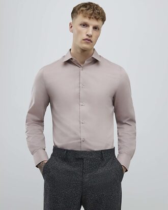Rosa slim fit-skjorta med långa ärmar