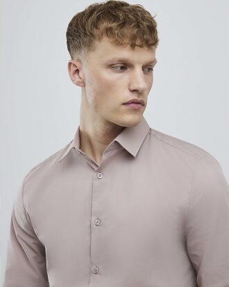 Rosa slim fit-skjorta med långa ärmar