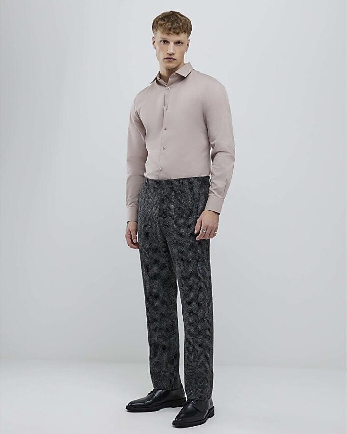 Rosa slim fit-skjorta med långa ärmar