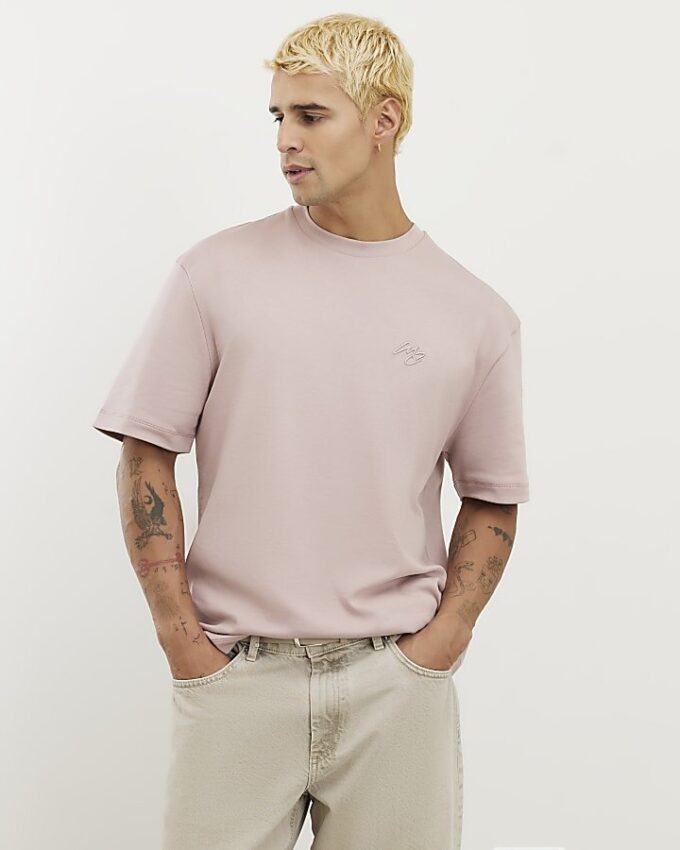 Rosa slim fit-T-shirt med MCM-broderi