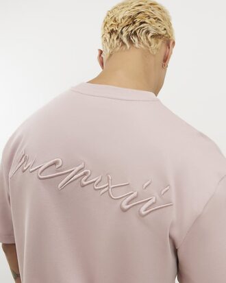 Rosa slim fit-T-shirt med MCM-broderi