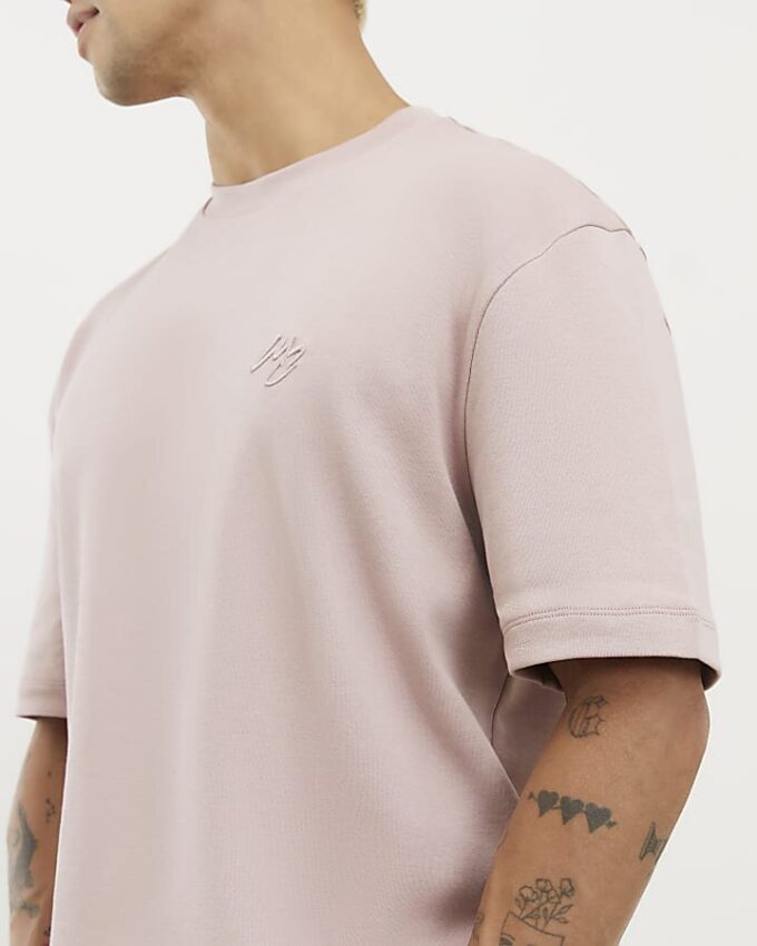 Rosa slim fit-T-shirt med MCM-broderi