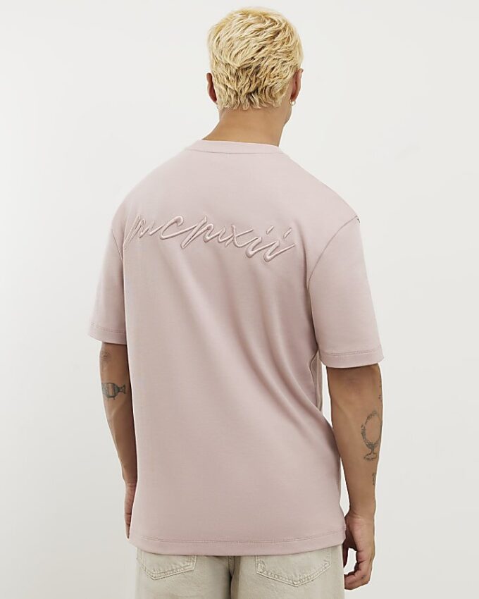 Rosa slim fit-T-shirt med MCM-broderi