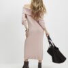 Rosa stickad långärmad bardot-midiklänning