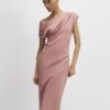 Rosa stretchig draperad midiklänning Rosa stretchig draperad midiklänning