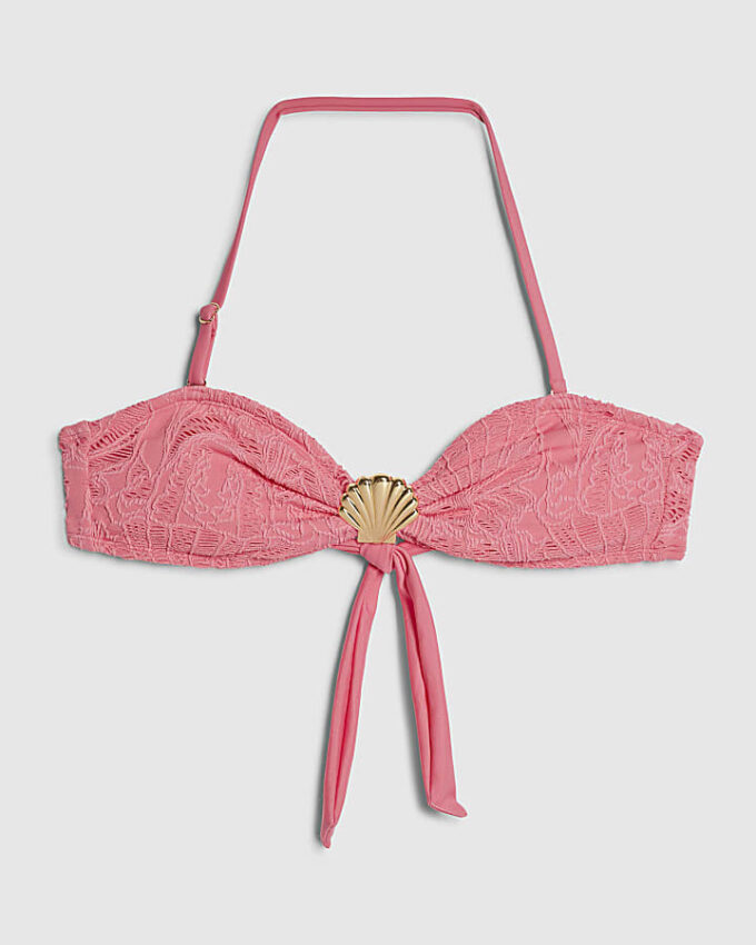 Rosa texturerad bandeau-bikinitopp