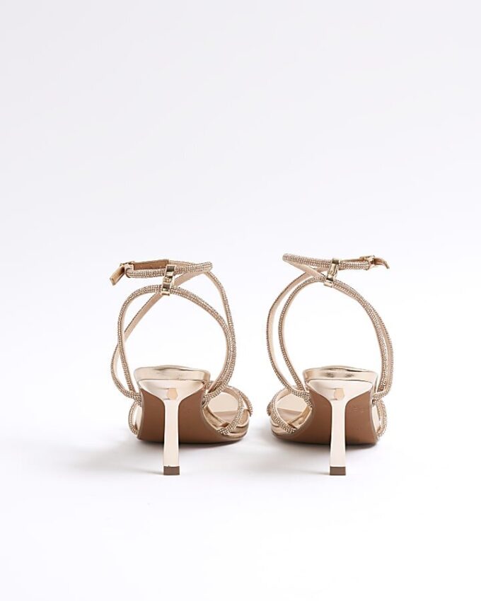 Roséguldiga sandaler med remmar och strass