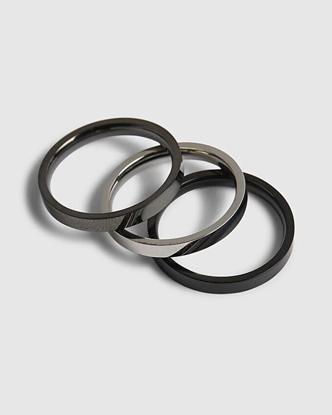 Silver Multi Steel Skinny 3-pack ringar