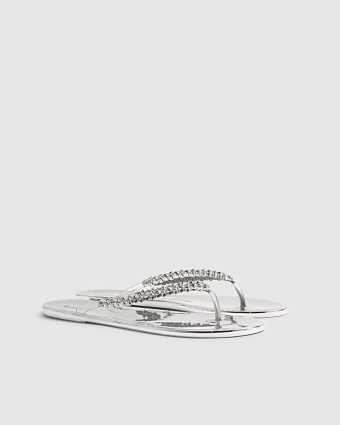 Silverfärgade flip-flops med strass