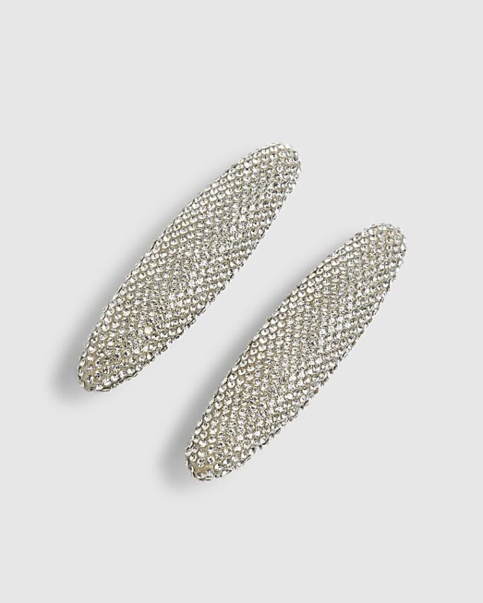 Silverfärgade strassklämmor, 2-pack