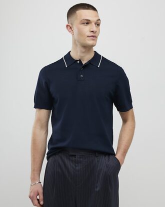 Slim fit-polotröja i marinblått