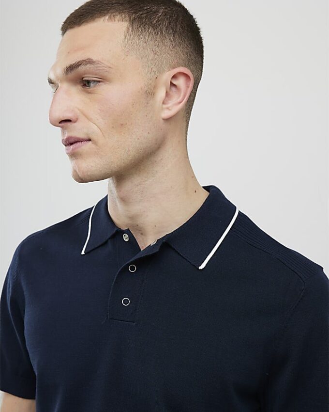Slim fit-polotröja i marinblått