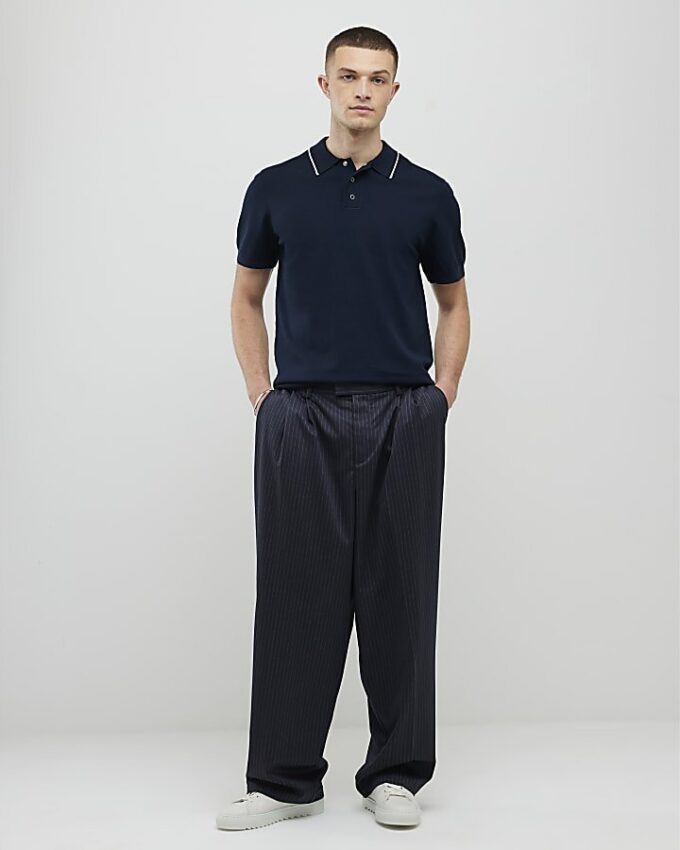 Slim fit-polotröja i marinblått